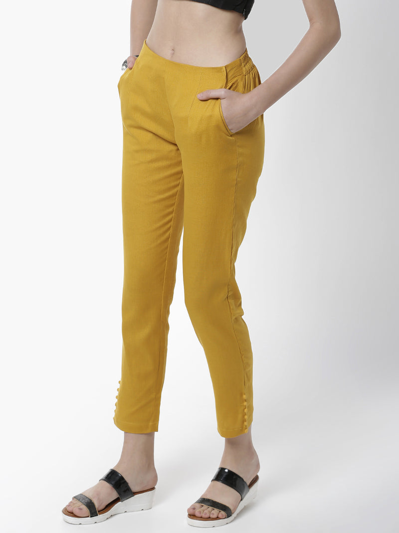 De Moza Women's Cigarette Pant Woven Bottom Placement Print Cotton Mustard - De Moza (4461737672767)