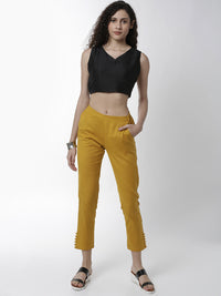 De Moza Women's Cigarette Pant Woven Bottom Placement Print Cotton Mustard - De Moza (4461737672767)
