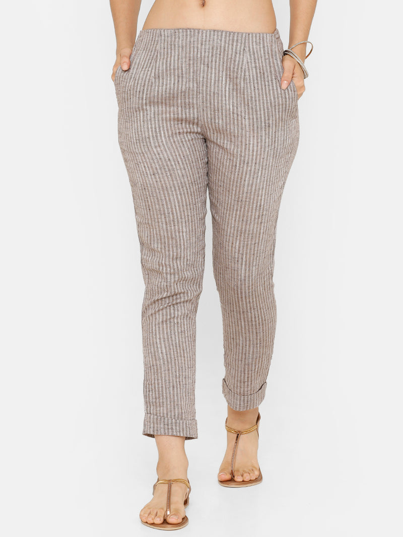 De Moza women's Cigarette Pant Woven Bottom Solid Cotton Coffee Brown - De Moza (4704708132927)
