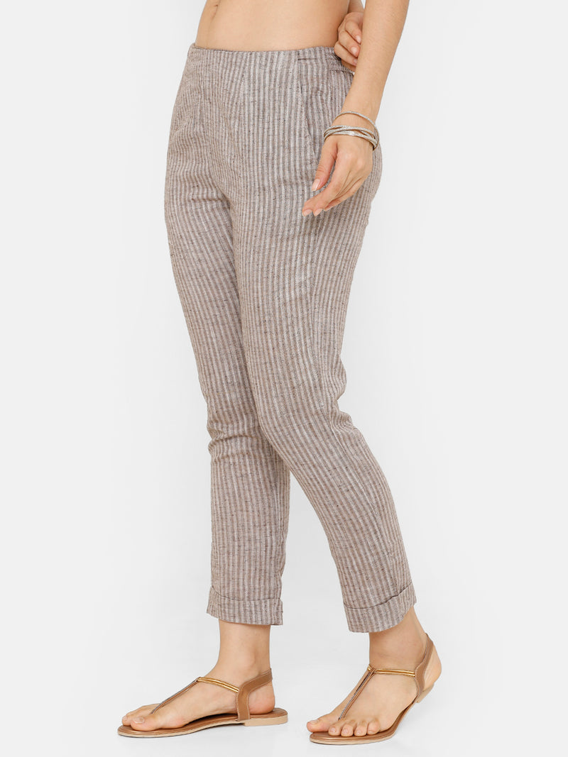De Moza women's Cigarette Pant Woven Bottom Solid Cotton Coffee Brown - De Moza (4704708132927)