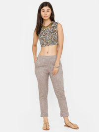 De Moza women's Cigarette Pant Woven Bottom Solid Cotton Coffee Brown - De Moza (4704708132927)