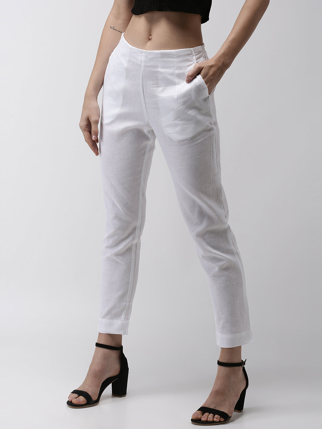 De Moza Women's Cigarette Pant White