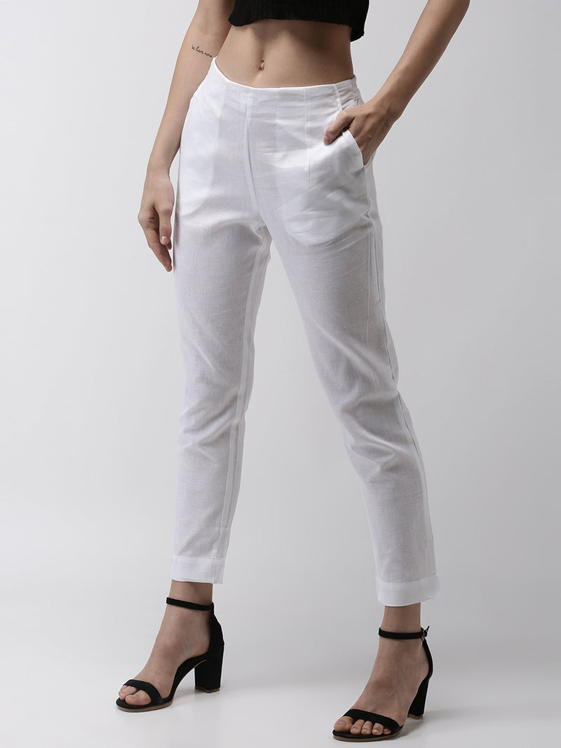 De Moza Women's Cigarette Pant White