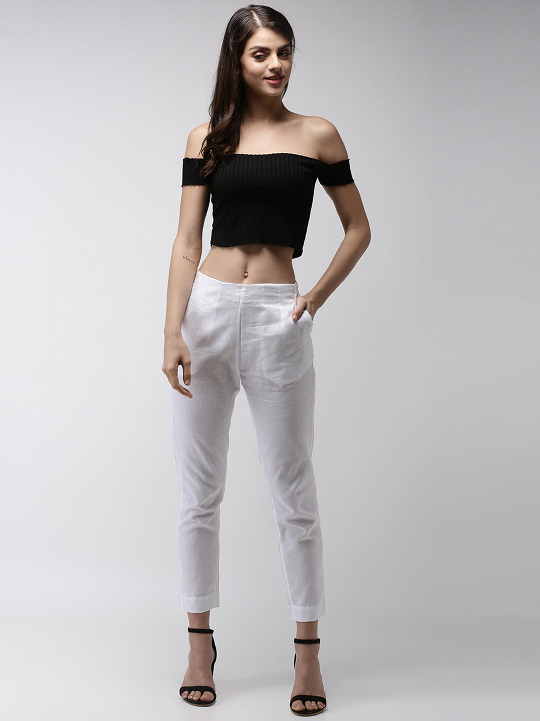 De Moza Women's Cigarette Pant White