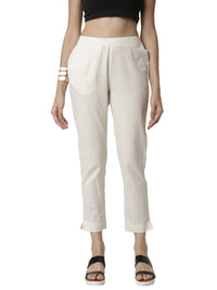 De Moza Ladies Cigarette Pant Woven Bottom Solid Cotton Flex Beige - De Moza (6643686834239)