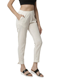 De Moza Ladies Cigarette Pant Woven Bottom Solid Cotton Flex Beige - De Moza (6643686834239)
