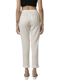 De Moza Ladies Cigarette Pant Woven Bottom Solid Cotton Flex Beige - De Moza (6643686834239)