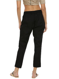 De Moza Ladies Cigarette Pant Woven Bottom Solid Cotton Flex Black - De Moza (6643686932543)