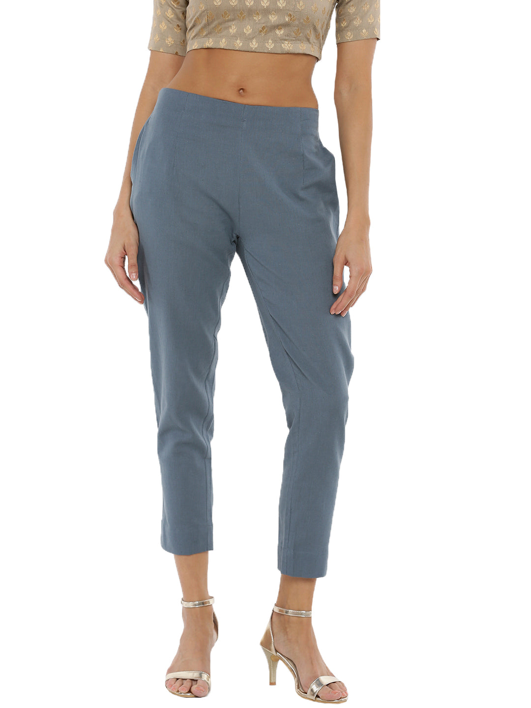 De Moza Ladies Cigarette Pant Woven Bottom Solid Cotton Flex Dark Grey - De Moza (6643687030847)
