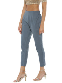 De Moza Ladies Cigarette Pant Woven Bottom Solid Cotton Flex Dark Grey - De Moza (6643687030847)