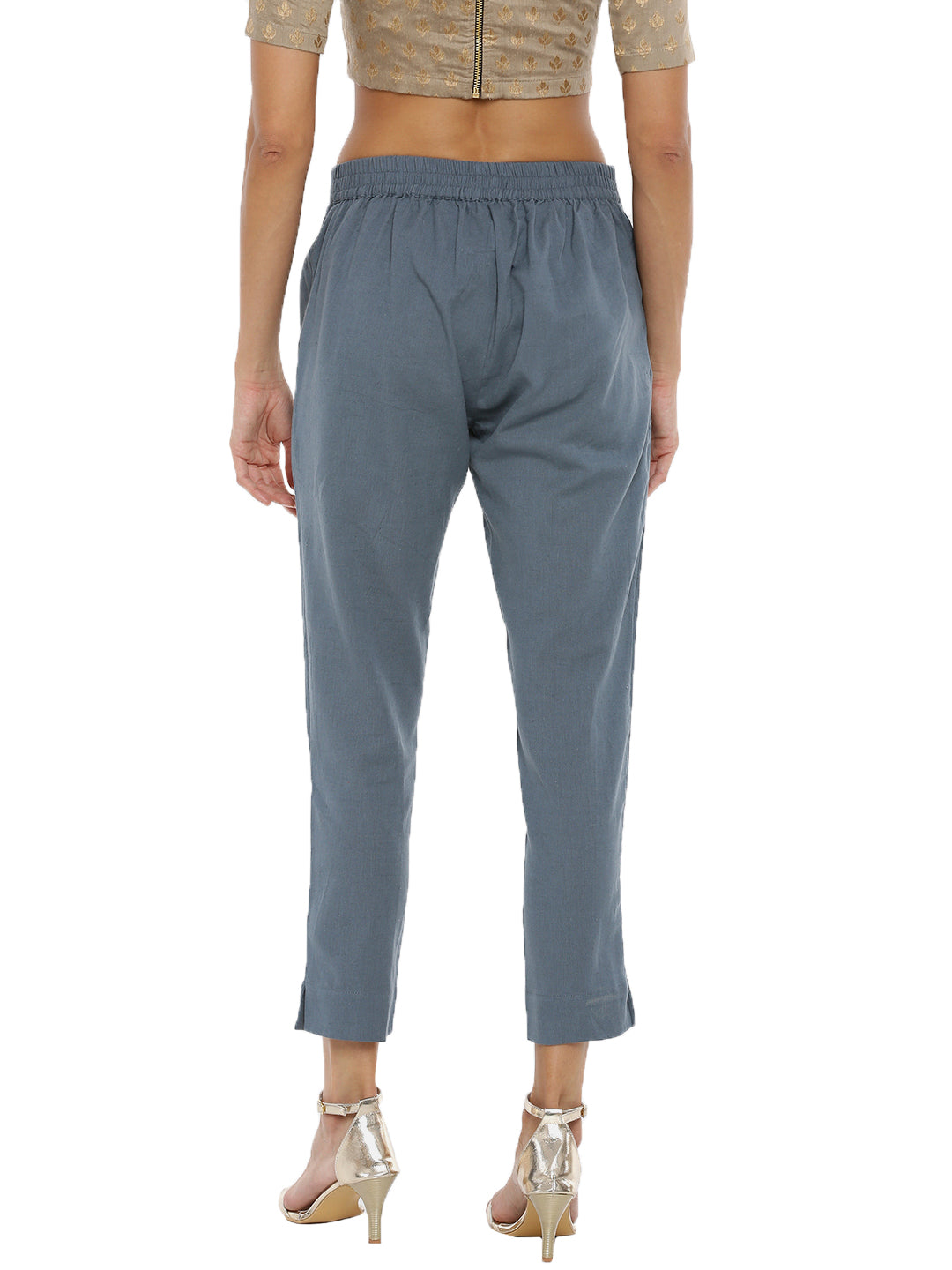 De Moza Ladies Cigarette Pant Woven Bottom Solid Cotton Flex Dark Grey - De Moza (6643687030847)