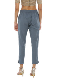 De Moza Ladies Cigarette Pant Woven Bottom Solid Cotton Flex Dark Grey - De Moza (6643687030847)