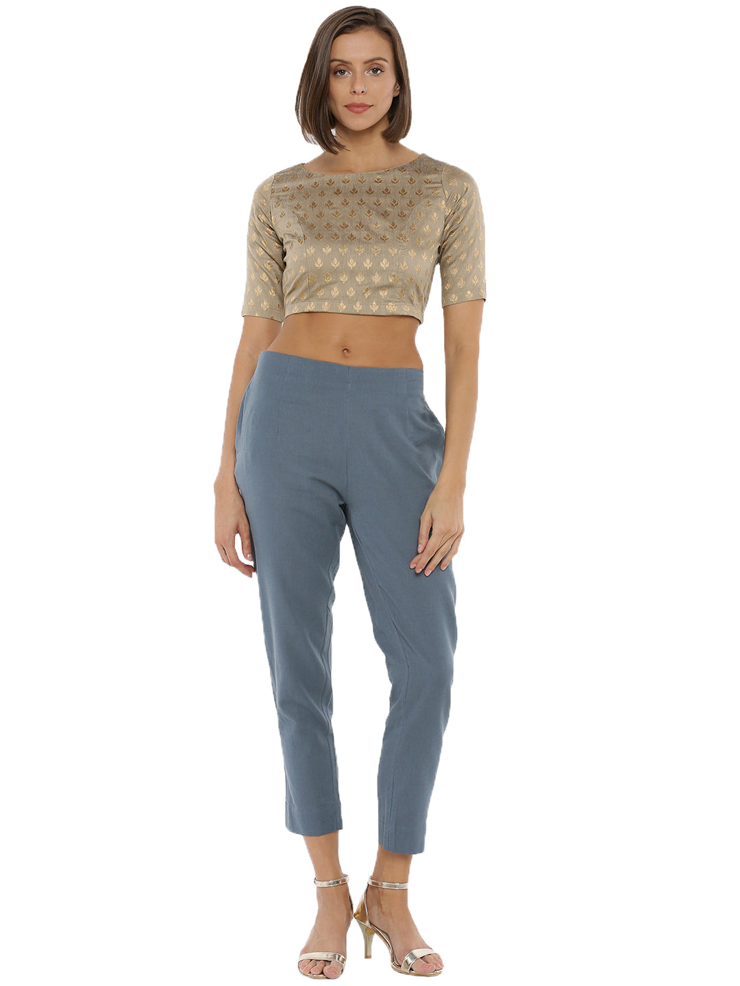 De Moza Ladies Cigarette Pant Woven Bottom Solid Cotton Flex Dark Grey - De Moza (6643687030847)