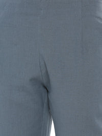 De Moza Ladies Cigarette Pant Woven Bottom Solid Cotton Flex Dark Grey - De Moza (6643687030847)