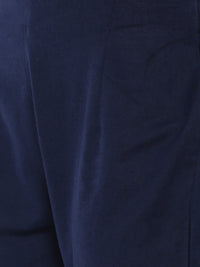De Moza Ladies Cigarette Pant Woven Bottom Solid Cotton Navy Blue - De Moza (6643687456831)