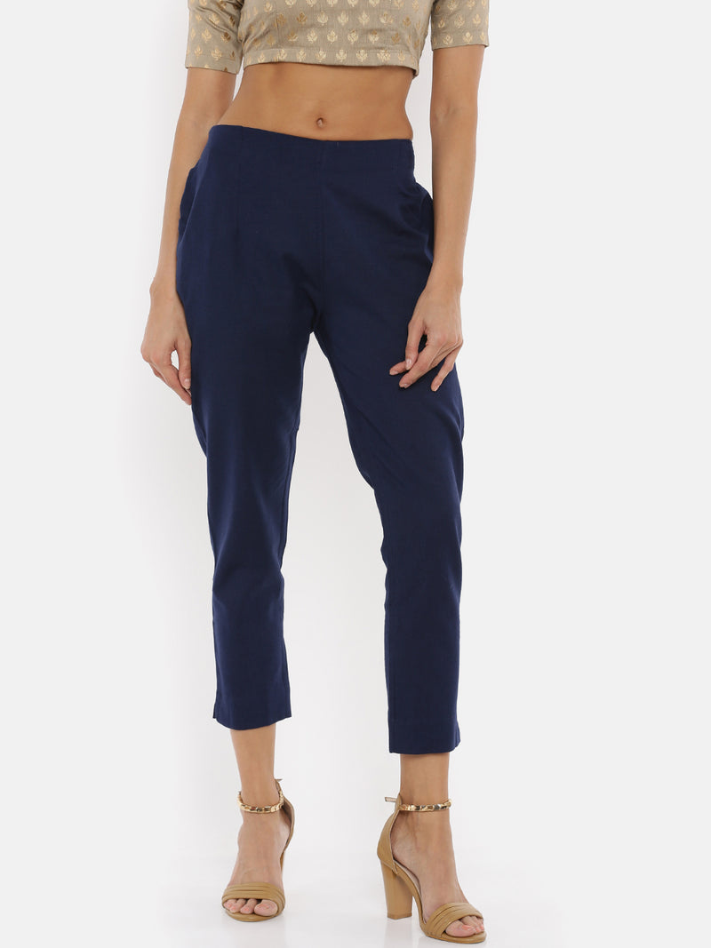 De Moza Women's Cigarette Pant Navy Blue