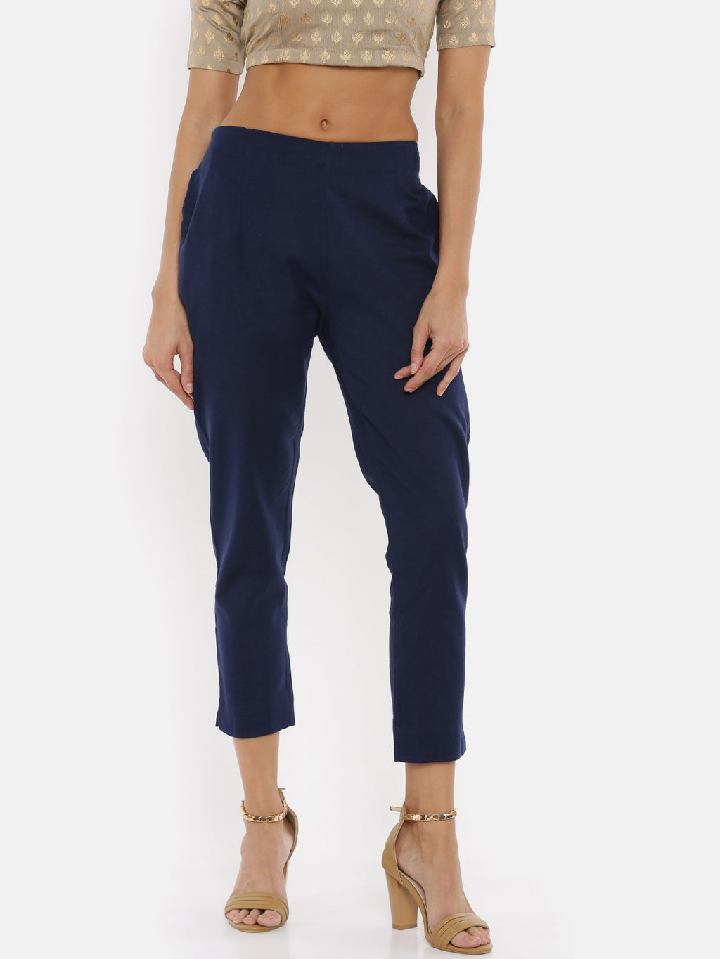 Blue cigarette pants with gota embroidery by Akiso  The Secret Label