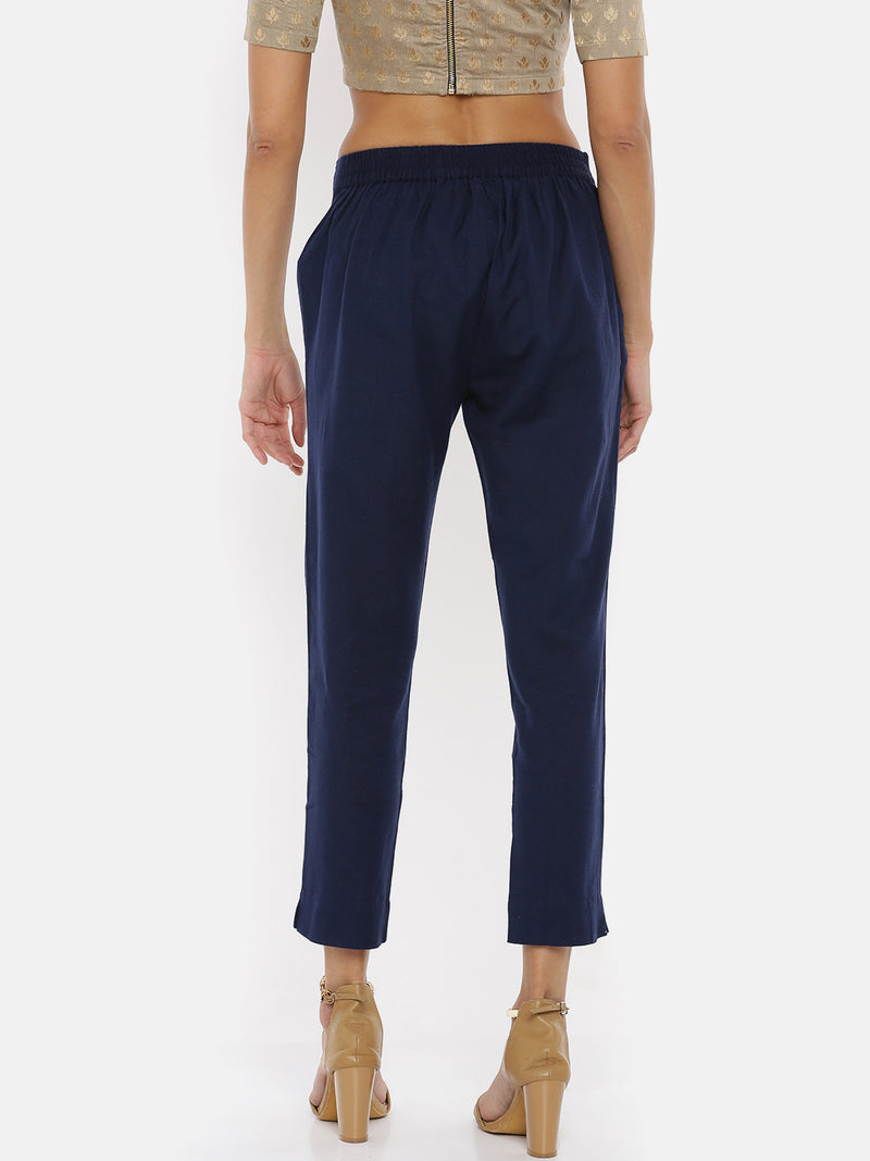 De Moza Women's Cigarette Pant Navy Blue