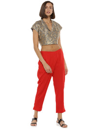 De Moza Ladies Cigarette Pant Woven Bottom Solid Cotton Flex Red - De Moza (6643686965311)