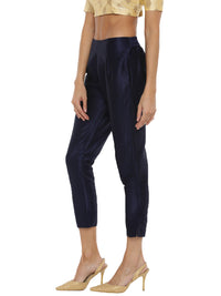 De Moza Ladies Cigarette Pant Woven Bottom Solid Polyester Dark Navy Blue - De Moza (6643687227455)