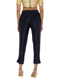 De Moza Ladies Cigarette Pant Woven Bottom Solid Polyester Dark Navy Blue - De Moza (6643687227455)
