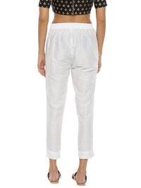 De Moza Ladies Cigarette Pant Woven Bottom Solid Polyester Offwhite - De Moza (6643687063615)