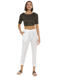 De Moza Ladies Cigarette Pant Woven Bottom Solid Polyester Offwhite - De Moza (6643687063615)