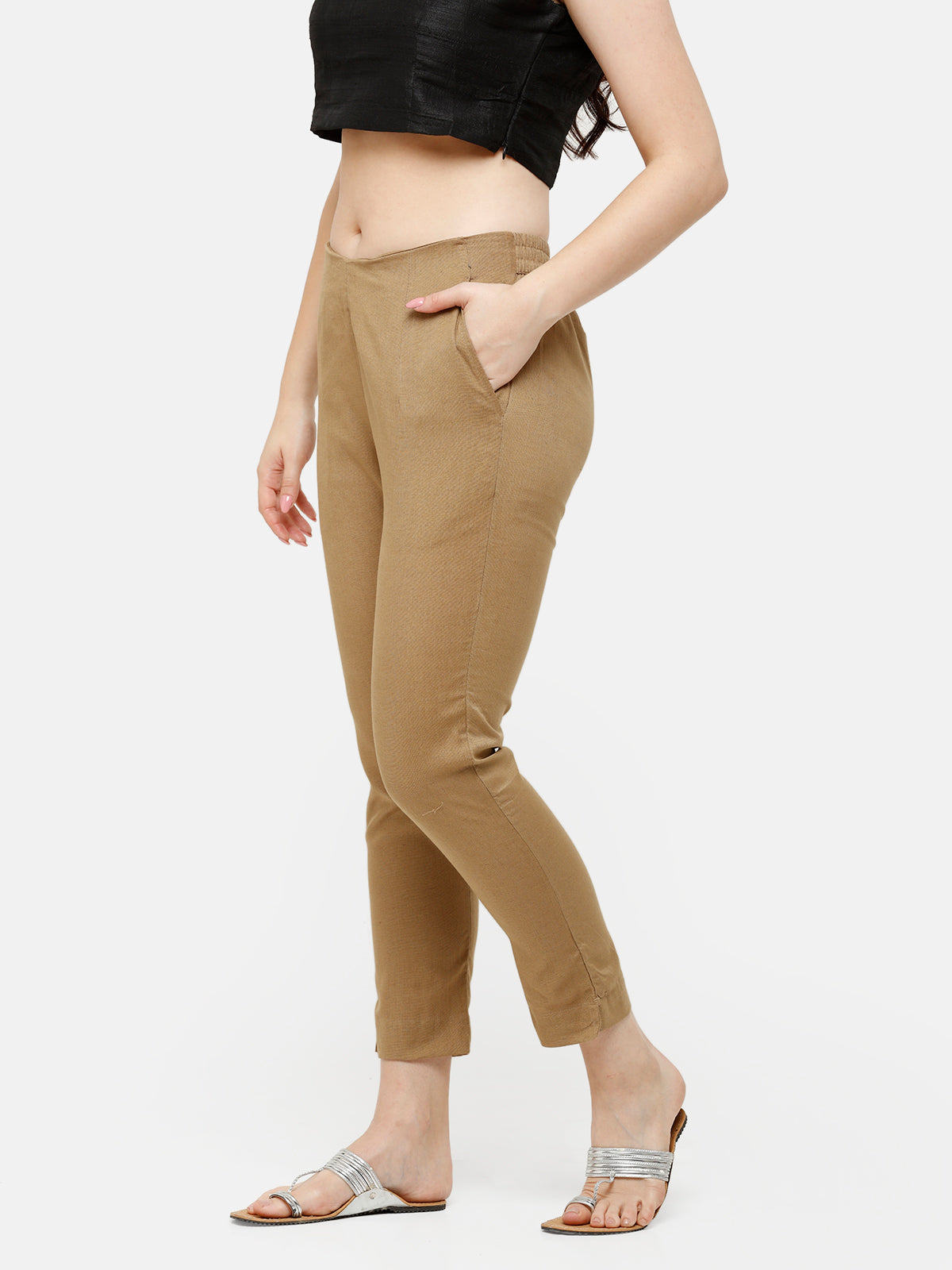 De Moza Women's Cigarette Pant Golden Beige
