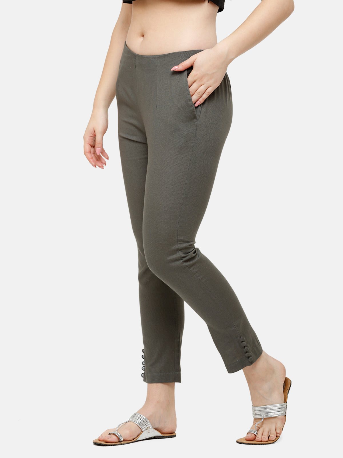 Lyra Cream Cotton Ankle Length Pants