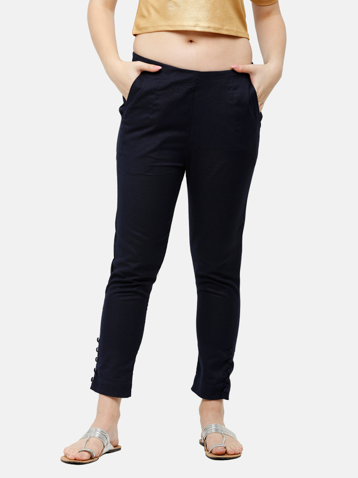 Buy Grey Rayon Solid Cigarette Pants Online in India