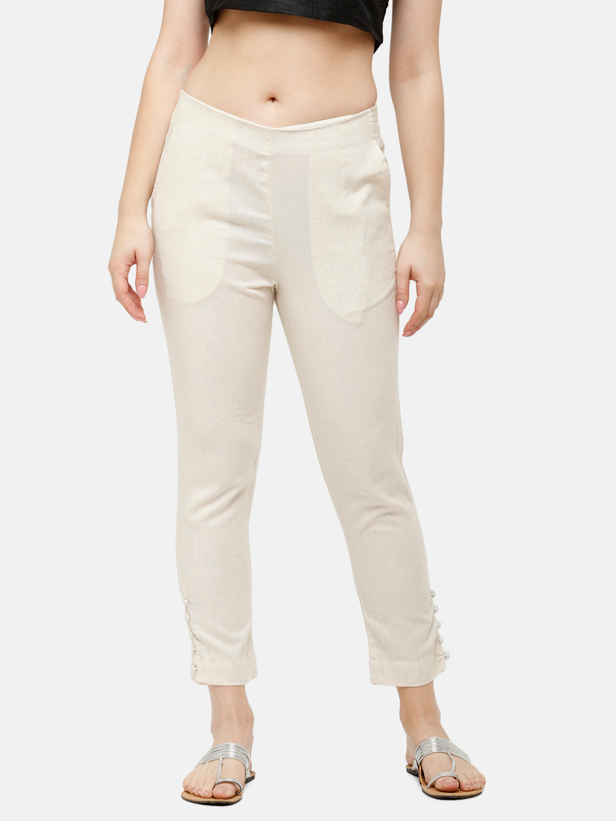 Dollar Missy Women Pack of 1 Straight Fit Solid Cigarette Trousers- White –  Dollarshoppe