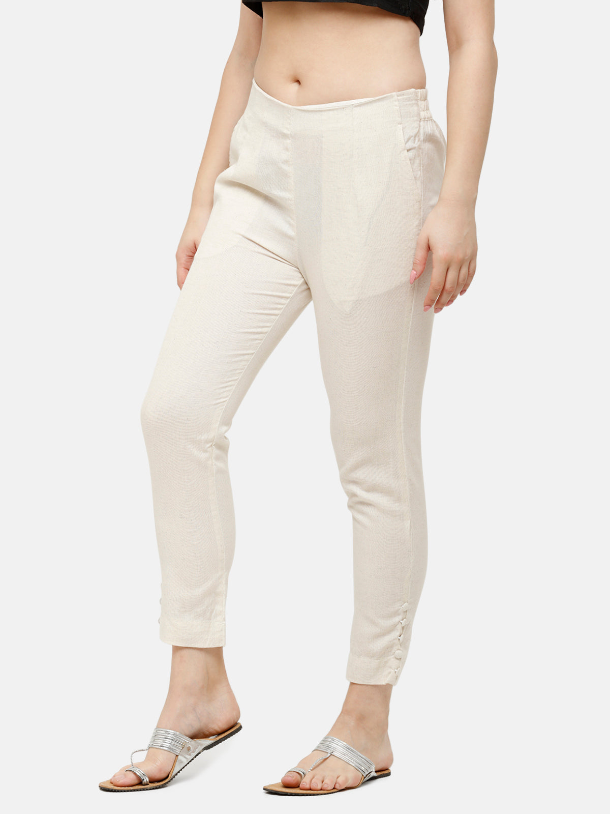 Buy Cream Color Slub Cotton Solid Pants Online | Jaipur Kurti – Nykaa  Fashion