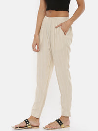 De Moza Women's Cigarette Pant Yarn Dyed Rayon Beige - De Moza (4465242275903)