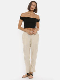 De Moza Women's Cigarette Pant Yarn Dyed Rayon Beige - De Moza (4465242275903)