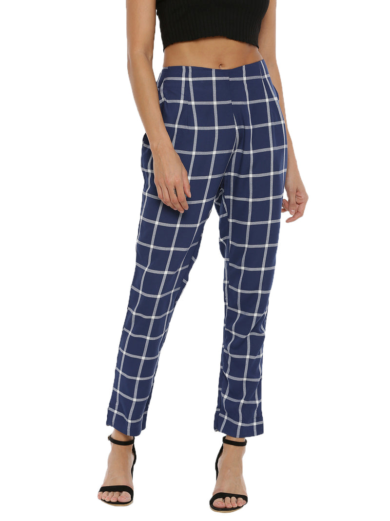 De Moza Women's Cigarette Pant Yarn Dyed Rayon Navy Blue - De Moza (4465242308671)