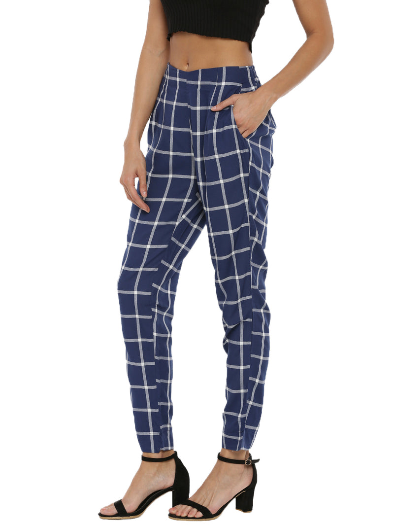 De Moza Women's Cigarette Pant Yarn Dyed Rayon Navy Blue - De Moza (4465242308671)