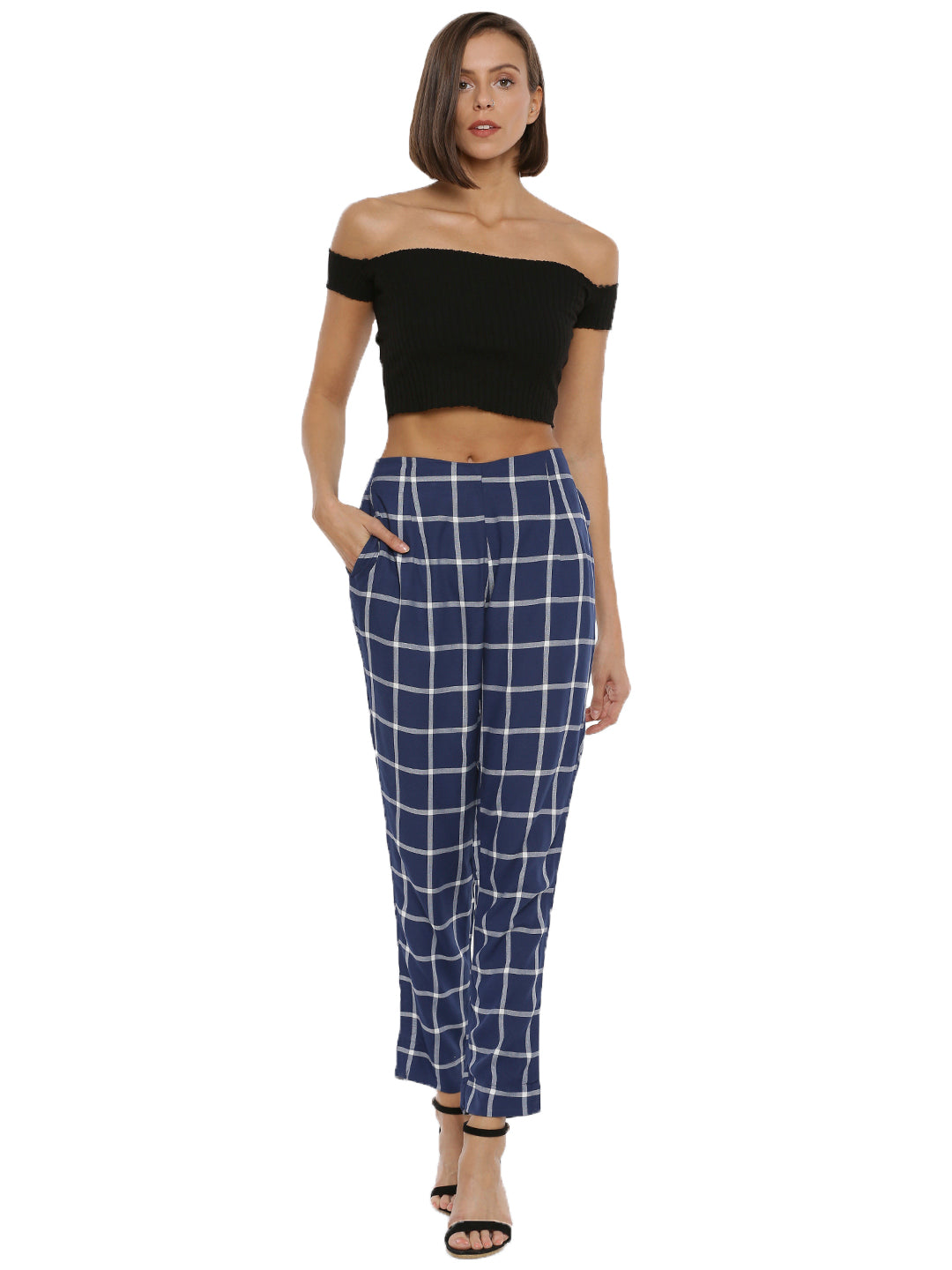 De Moza Women's Cigarette Pant Yarn Dyed Rayon Navy Blue - De Moza (4465242308671)