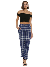 De Moza Women's Cigarette Pant Yarn Dyed Rayon Navy Blue - De Moza (4465242308671)