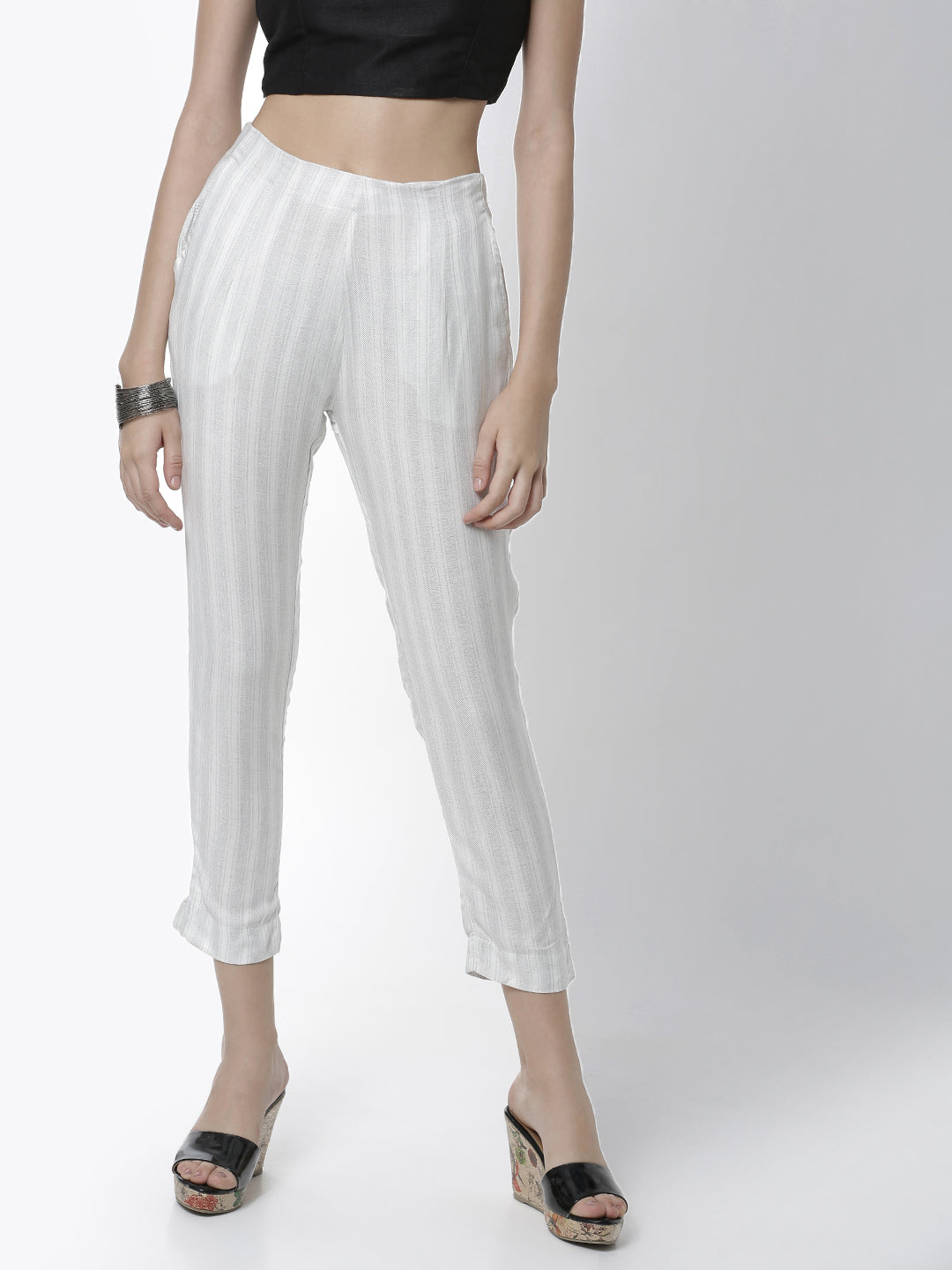 De Moza Women's Cigarette Pant Woven Bottom Yarn Dyed Rayon Light Grey - De Moza (4461737738303)