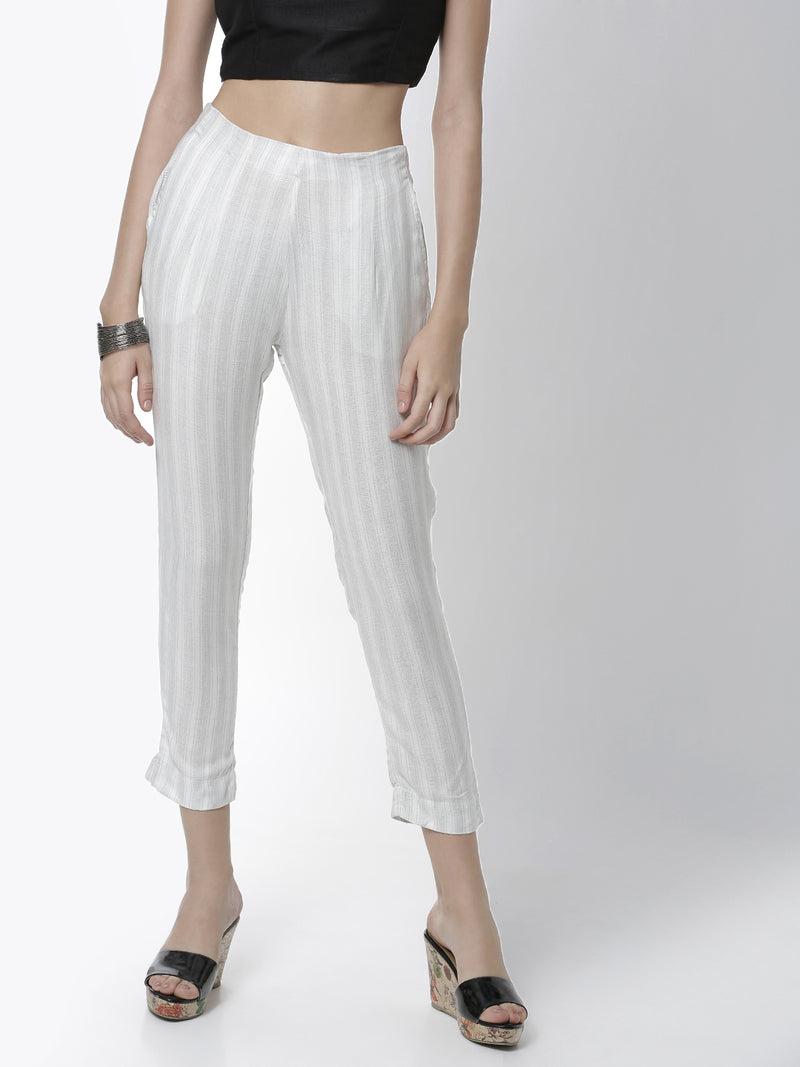De Moza Women's Cigarette Pant Woven Bottom Yarn Dyed Rayon Light Grey - De Moza (4461737738303)