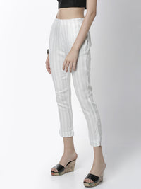De Moza Women's Cigarette Pant Woven Bottom Yarn Dyed Rayon Light Grey - De Moza (4461737738303)