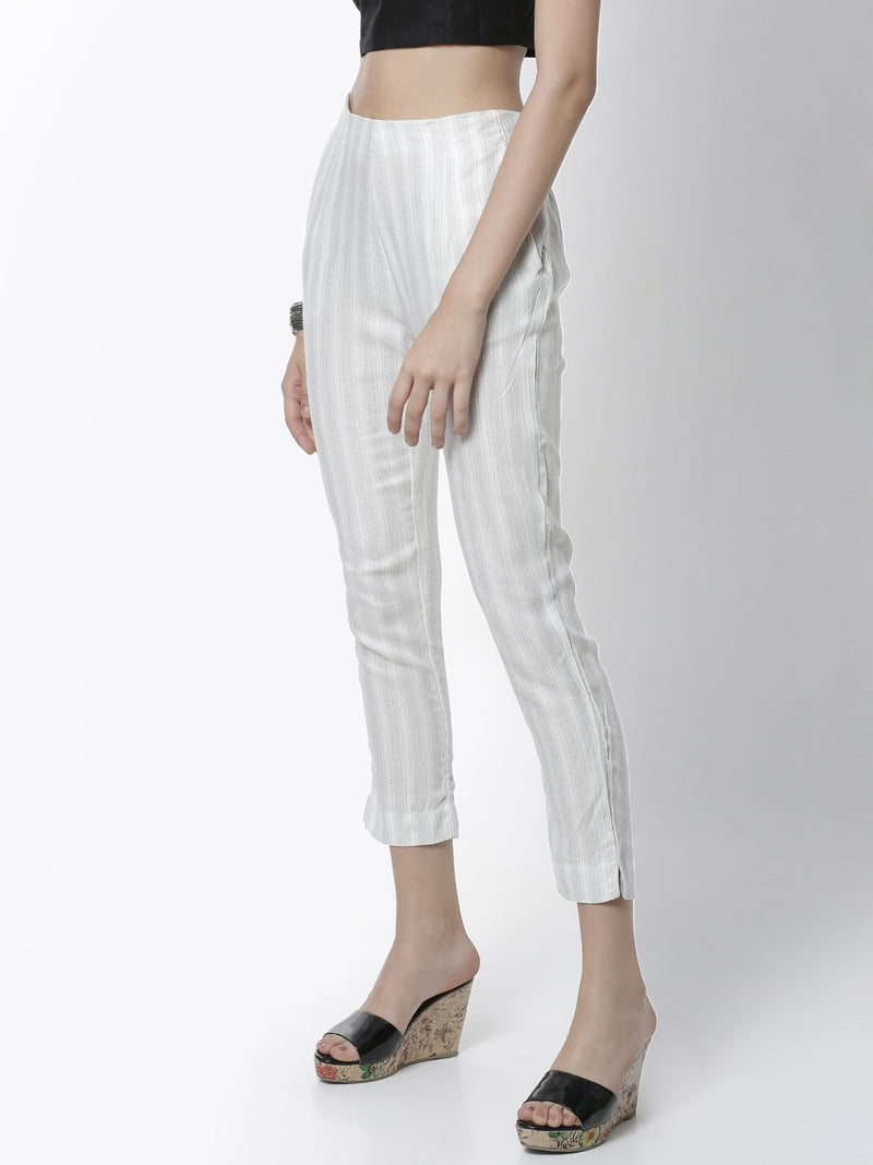 De Moza Women's Cigarette Pant Woven Bottom Yarn Dyed Rayon Light Grey - De Moza (4461737738303)