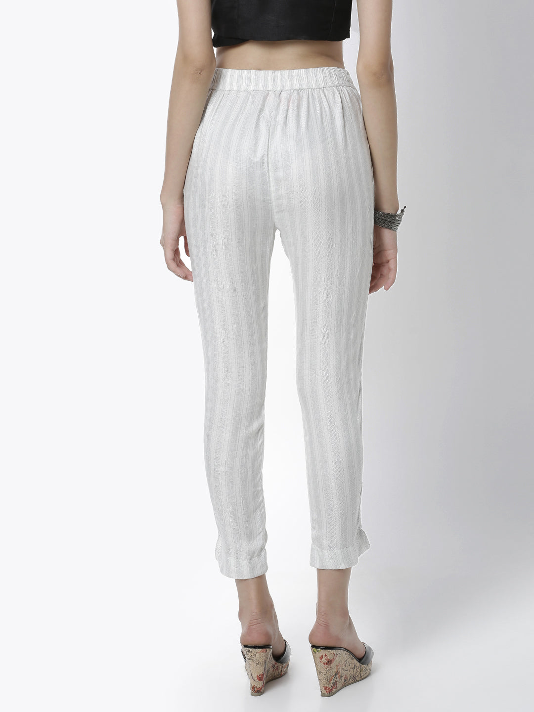 De Moza Women's Cigarette Pant Woven Bottom Yarn Dyed Rayon Light Grey - De Moza (4461737738303)