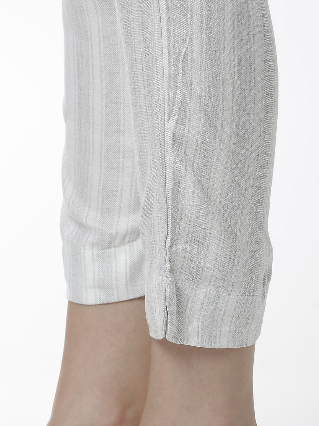 De Moza Women's Cigarette Pant Woven Bottom Yarn Dyed Rayon Light Grey - De Moza (4461737738303)