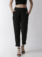 De Moza Women's Cigarette Pant Woven Bottom StripedRayon Black - De Moza (4499733315647)