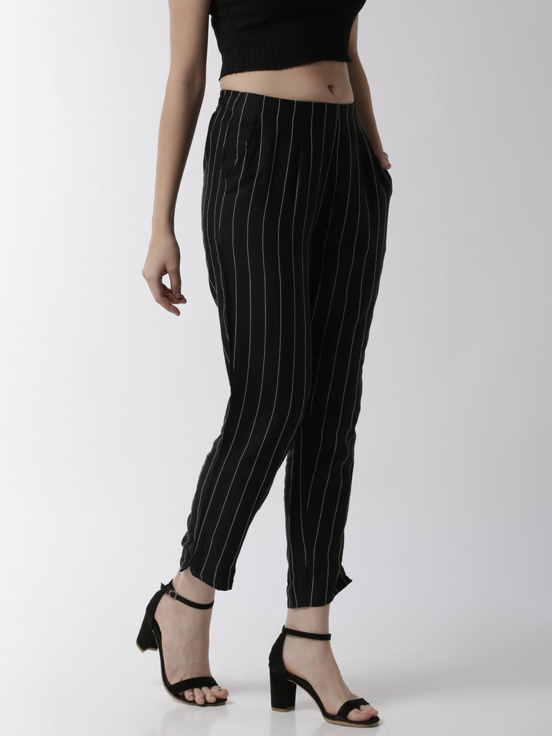 De Moza Women's Cigarette Pant Woven Bottom StripedRayon Black - De Moza (4499733315647)