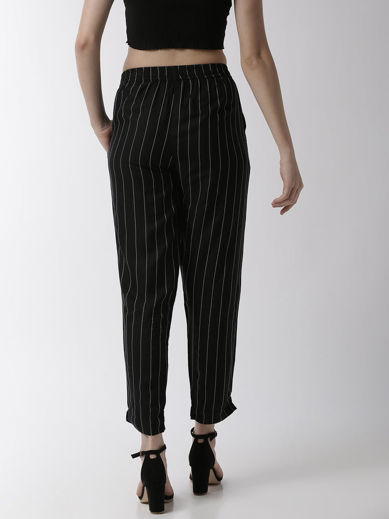 De Moza Women's Cigarette Pant Woven Bottom StripedRayon Black - De Moza (4499733315647)