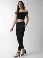 De Moza Women's Cigarette Pant Woven Bottom StripedRayon Black - De Moza (4499733315647)