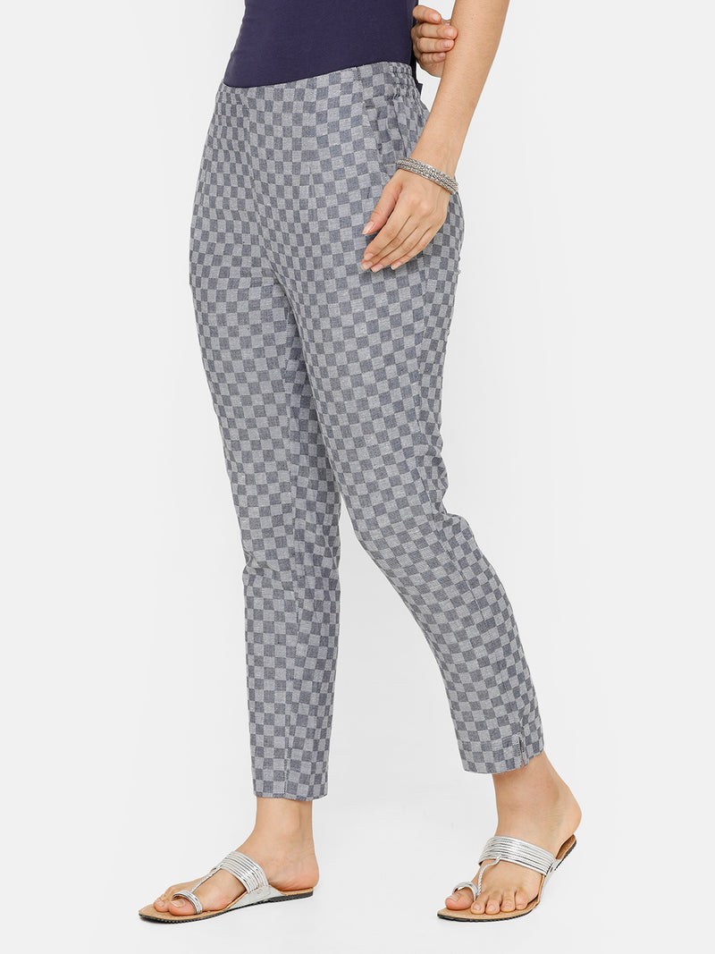 De Moza women's Cigarette Pant Woven Bottom Yarn Dyed Cotton Steel Blue - De Moza (4704709083199)