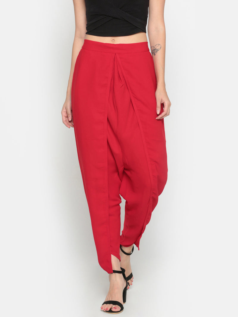 De Moza Ladies Solid Dhoti Pant Red - De Moza (682019881023)